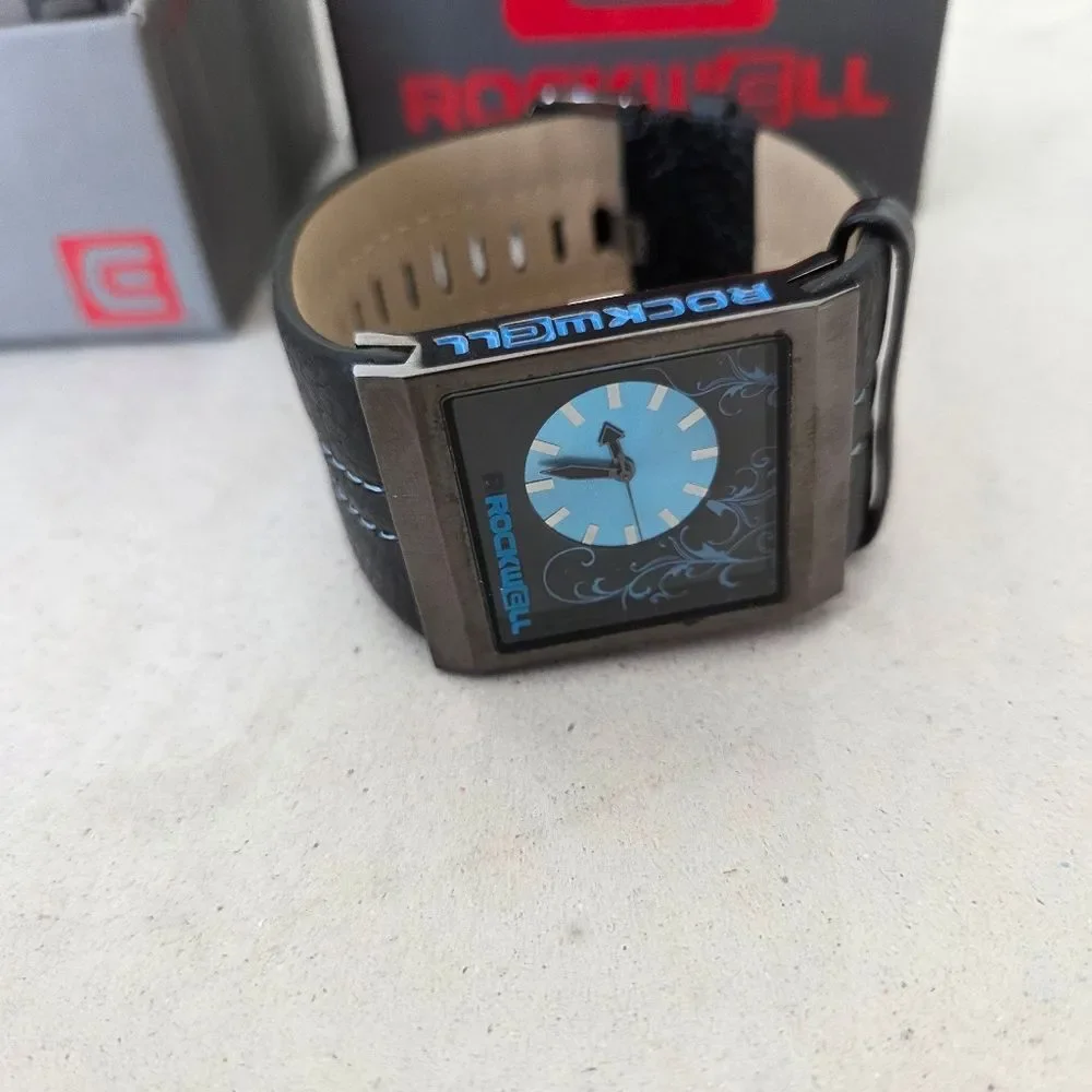 Rockwell Mercedes Vogue Watch Mens Analog Blue Black Leather *Needs New Battery*